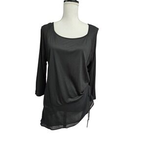 St. John Boutiques 3/4 Sleeve Side Tie Blouse Top Black Silk Viscose Womens M